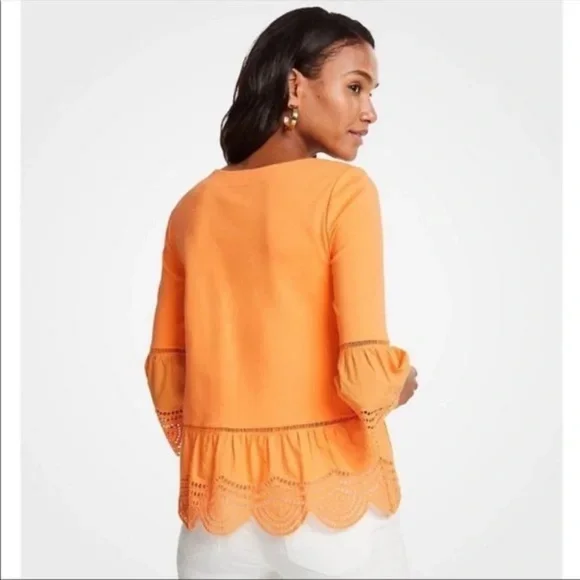 Ann Taylor Sorrento Orange Eyelet Hem Top - Picture 2 of 4